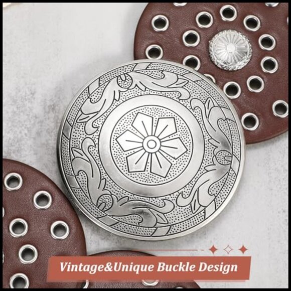 Western Disc Belt Boho Chic Adjustable Faux Leather Wide Belt for Jeans Dresses main image 4